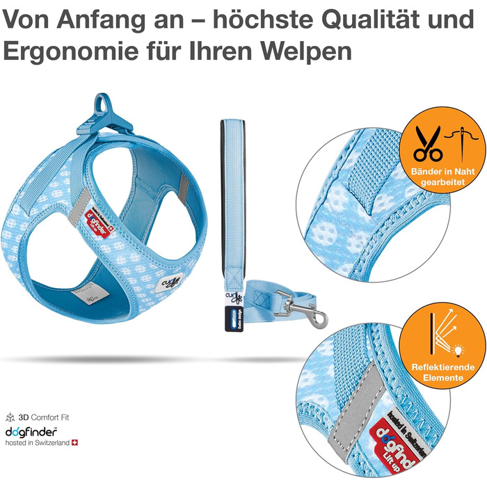 Шлейка для собак Air-Mesh блакитна з коламі, розмір M & поводок L блакитний з коламі