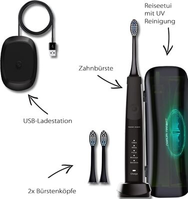Електрична зубна щітка Tristan Auron SonicMaster чорна з UV-стерилізатором та 6 насадок (60 днів роботи, 5 режимів)