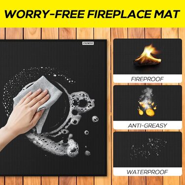 Килимок для гриля, захист від полум'я, 105x60 см, для газового гриля, силікон-склотканина, чорний