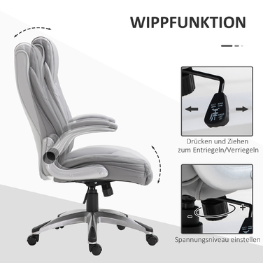 Vinsetto Office Chair, Ergonomic Desk Chair with Adjustable Armrests, Rocking Function, Height Adjustable up to 135 Kg, Grey