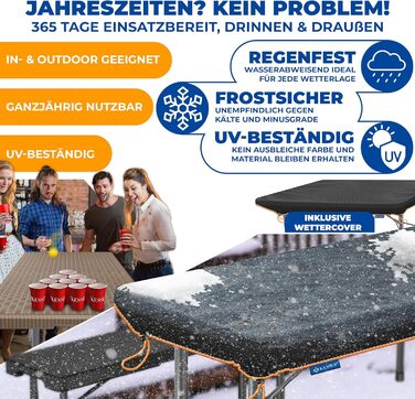 Стол KESSER® буфет розкладний, пластик, 183x76 см, ротанг, для кемпінгу, вечірок, саду, тераси, балкону, на 6 осіб, з ручкою, коричневий