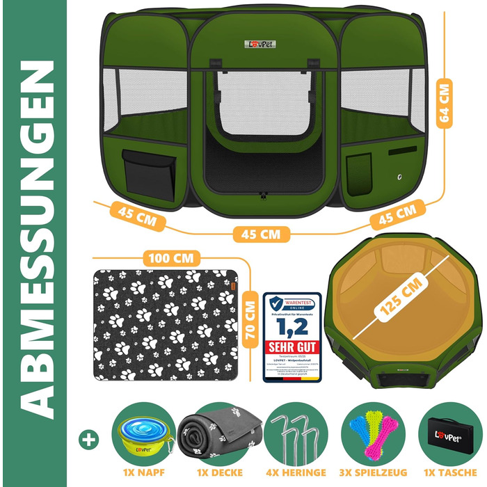 LOVPET® Foldable Pet Playpen - Indoor/Outdoor Dog & Cat Enclosure with Bowl & Fleece Blanket - Oxford Fabric Pop-Up System