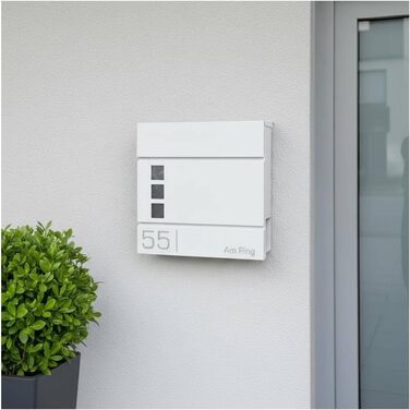 Поштова скринька Metzler Cube антрацит RAL 7016 з лазерним гравіюванням адреси та номера будинку. Скринька настінна з відділенням для газет та вікном, розмір 37x37x10.5 см