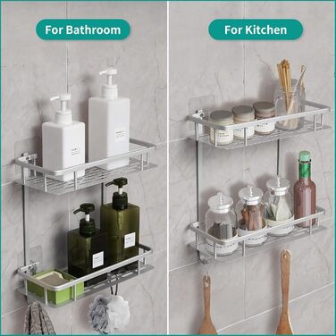 Hawsam Badregal Caddy, Aluminum Shower Caddy with 2 Tiers, Adhesive Storage Basket for Shampoo, etc., No Drilling Required, HA170103BS-01-UKFBA
