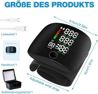 Тонометр на зап'ясті ADDLIVE Digital - точний вимір артеріального тиску з LCD-дисплеєм та пам'яттю на 99 показників, автоматичне озвучування (німецька мова)