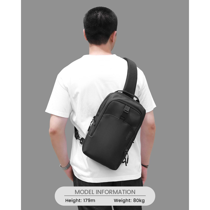 Чоловіча та жіноча сумка через плече Soulgo EDC, компактна, водонепроникна, для планшету 11 дюймів (iPad), чорна