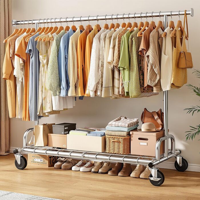 Вішалка для одягу на колесах, висувна, міцна, до 150 кг, металева стійка для одягу, пальто, светрів