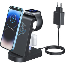 Бездротова зарядка 3 в 1 з адаптером 18W, сумісна з iPhone, Apple Watch, AirPods (чорний)