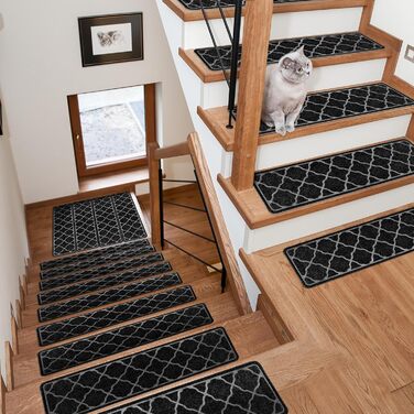 15 килимків на сходи 76x20 см, антиковзаючі, самоклеючі, для дітей, літніх людей та собак. Машинне прання, TPR-гумова підкладка (Чорний, 4 шт.)
