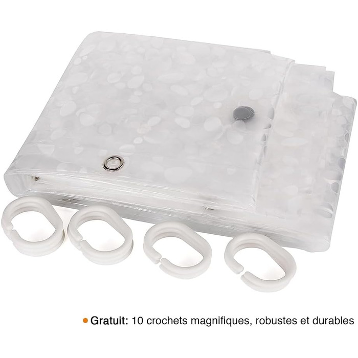 Шторка для душу WELTRXE з антигрибковим покриттям, з вагами та магнітом, 120x180 см, водонепроникна, антибактеріальна, EVA, для дітей, 3D-візерунок каменю, з 8 кільцями для душу (прозорі)