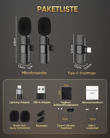 Беспроводной петличный микрофон XZ-K5 для iPhone/iPad/Android/Laptop с шумоподавлением (2 шт.)