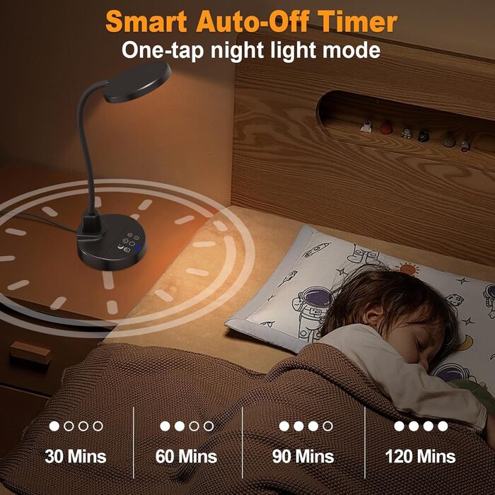 LED лампа для столу 15W з USB-A та USB-C – диммування, 3 колірні температури, 5 рівнів яскравості, 4 таймери, гнусий 360° «лебединий» шийка, захист для очей, настільна лампа для офісу та спальні (Чорний, 4,7 дюйми)