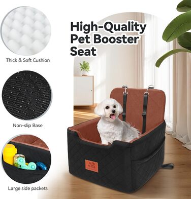 Автокрісло для собак маленьких та середніх порід (до 15 кг), знімний, миючий, з 2 ременями безпеки. Чорний/Коричневий колір, універсальний розмір