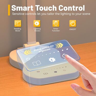 Стійка лампа для робочого столу з двома регульованими головками, 5 режимів кольору, 10 рівнів яскравості, сенсорне керування, таймер 45 хв, диммування, для дому, офісу, читання, навчання - біла