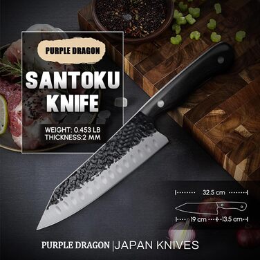Ніж Santoku Purple Dragon Professional 10 см - сталевий ніж для м'яса та овочів з ергономічною ручкою