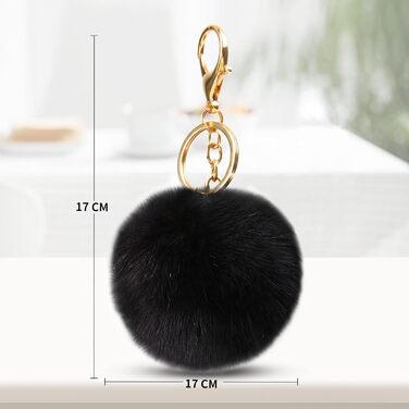 Сумка жіноча URAQT чорна шкіряна, шопер для офісу, школи, покупок з помпоном з хутра кролика та брелоком (аксесуари для сумок)