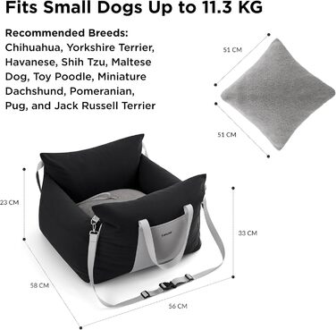 Автокрісло для собак Lesure - чорне, 58x56x33 см, з водонепроникним покриттям та кишенями