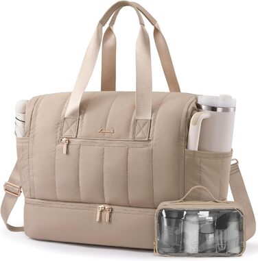 Сумка-валіза LOVEVOOK для жінок, велика дорожня сумка-вихідні, 40л, 2 шт, бежева. З відділенням для взуття та мокрих речей, для подорожей, спортзалу, пологів.