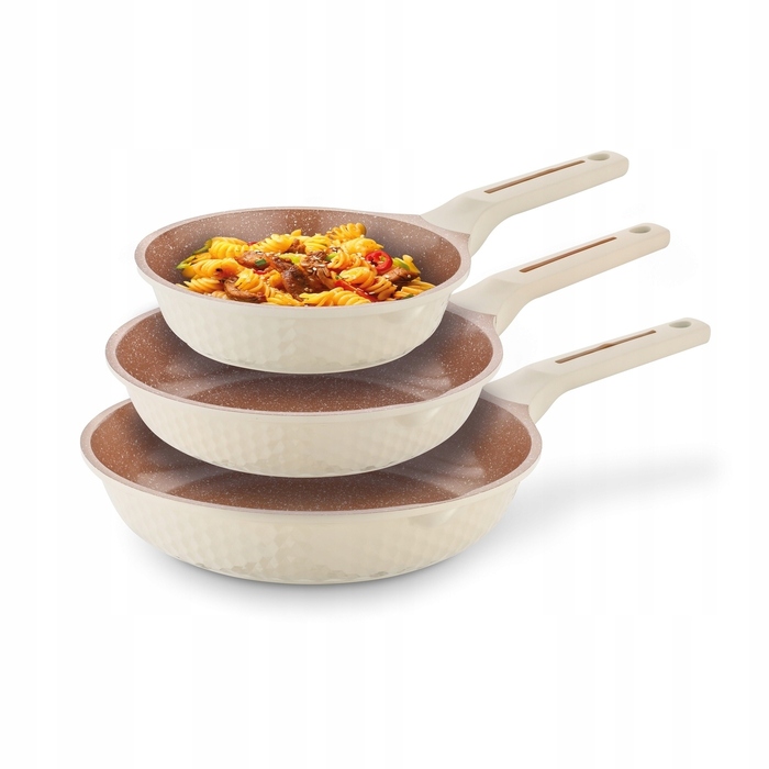 Набір сковорідок Starke Pro Texture Creamy для індукційних та газових плит, кремовий колір, 20/24/28 см