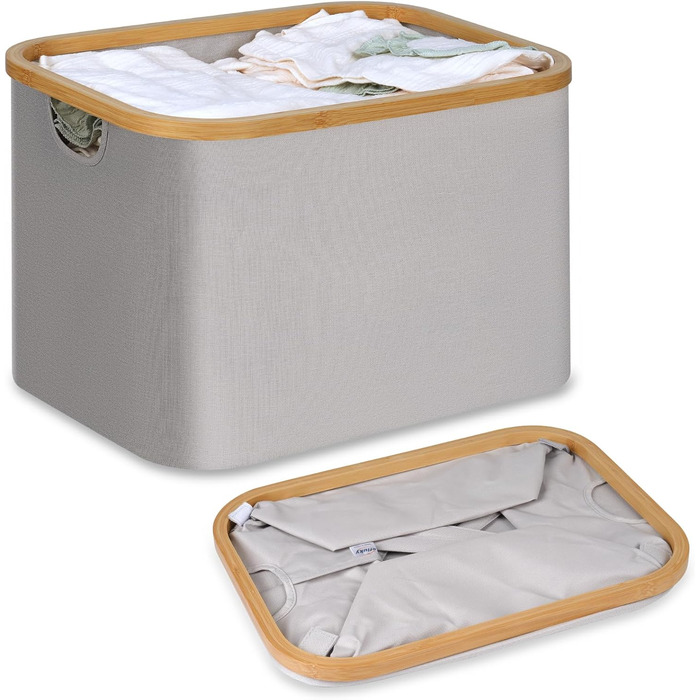 Efluky Foldable Laundry Basket 50L, Bamboo Fabric Foldable Storage Basket, Collapsible Storage Basket, Laundry Baskets for Bedroom Bathroom (Light Grey)