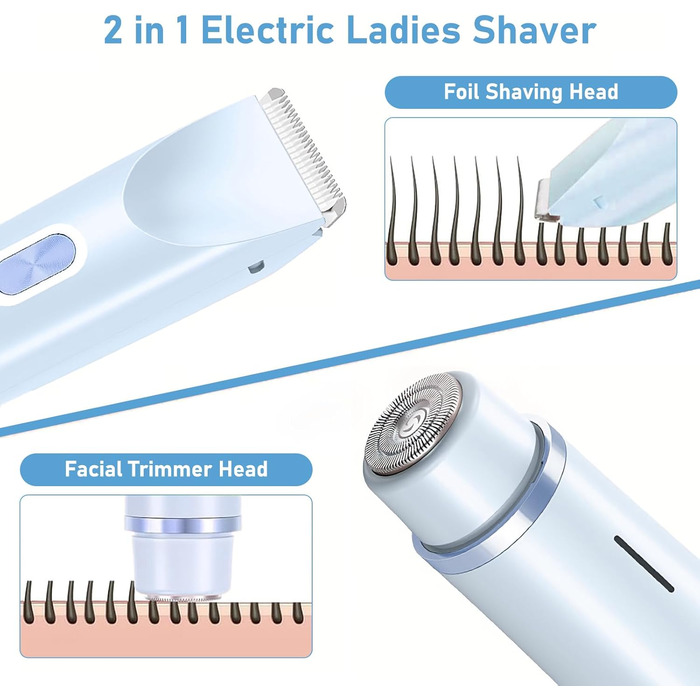 Електричний жіночий епілятор 2-в-1, Dual-Head, вологостійкий для обличчя, тіла, ніг та бікіні (Блакитний)
