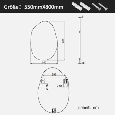 Дзеркало Boromal Spiegel чорне 40x60 см з металевим обрамленням для ванної, туалету, спальні (55x80 см, асиметричний стиль D)