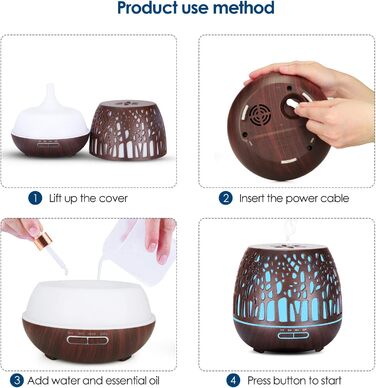 Аромадифузор Simpeak 400мл, ультразвуковий, дерев'яний, для ефірних олій, з пультом керування, зволожувач повітря, дерев'яний дизайн