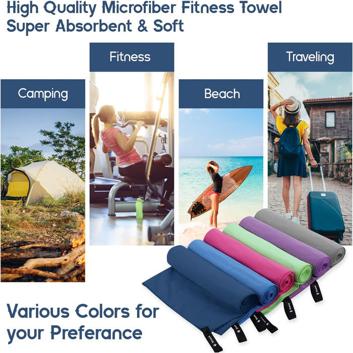 Набір рушників з мікрофібри 2 шт. | 180x60 см (великий) + 80x40 см (малий) | Швидковисихаючі рушники для душу, спорту, пляжу, фітнесу (темно-синій)