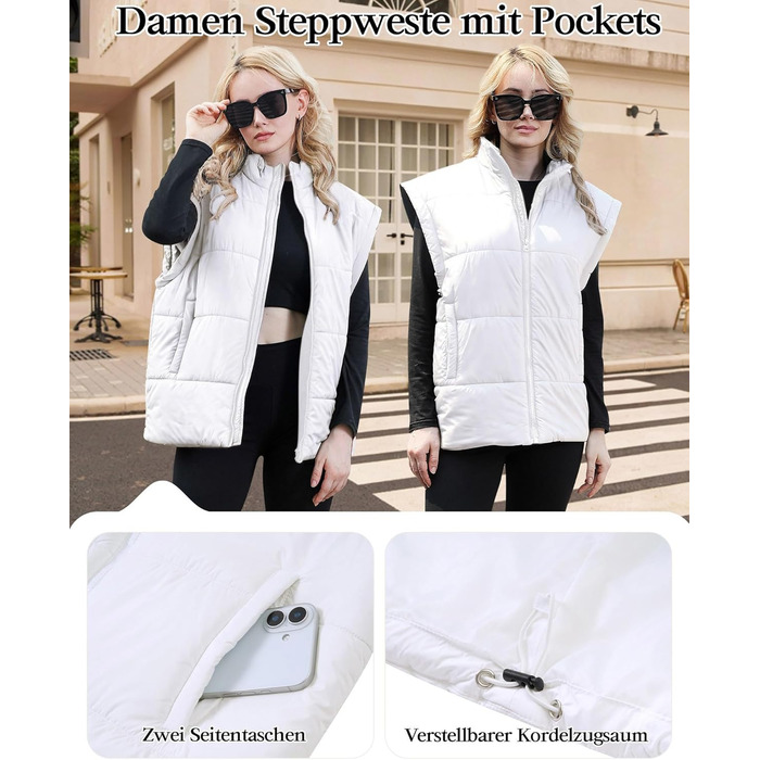 Легка степкова жилетка Daen Weste з коміром-стійкою для активного відпочинку, осінь/зима, розміри S-XXL (білий, M)