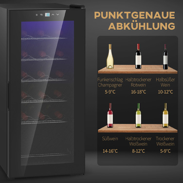 HOMCOM Wine Refrigerator, Compressor for 18 Bottles, 50 L Beverage Refrigerator with Glass Door, 5-18°, Bottle Refrigerator with Touch Switch | Aosom