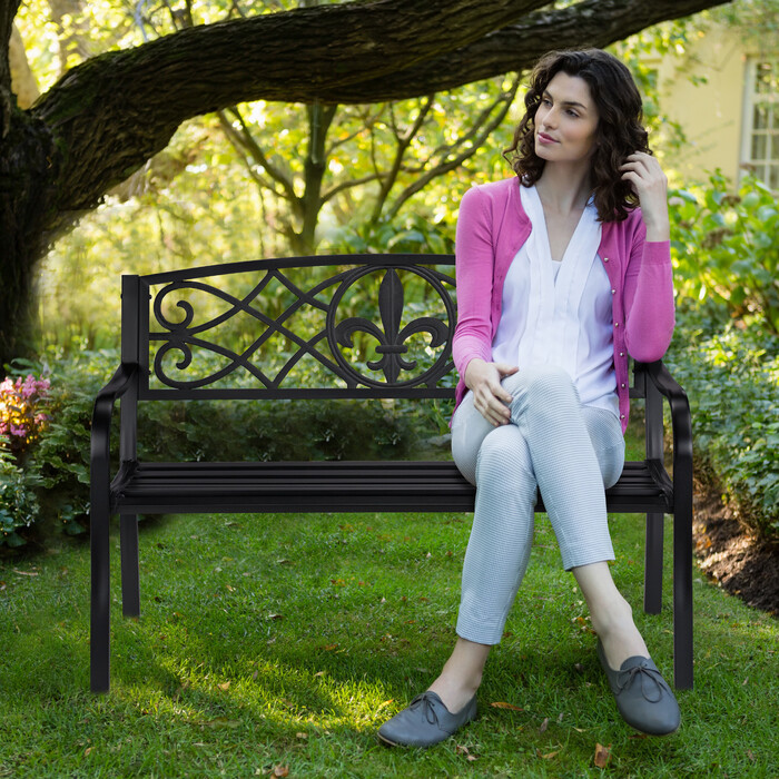 Relaxdays Garden Bench with Fleur-de-lis Motif