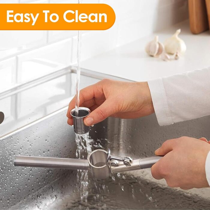 Прес для часнику з нержавіючої сталі - прес для часнику/подрібнювач часнику/прес для імбиру з міцною ручкою з нержавіючої сталі, практичний кухонний помічник та інструмент, 15.8×5 см