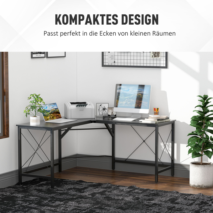 HOMCOM Computer Desk L-Shape Corner Desk 150x150x76cm MDF Black, modern corner desk for office & home office