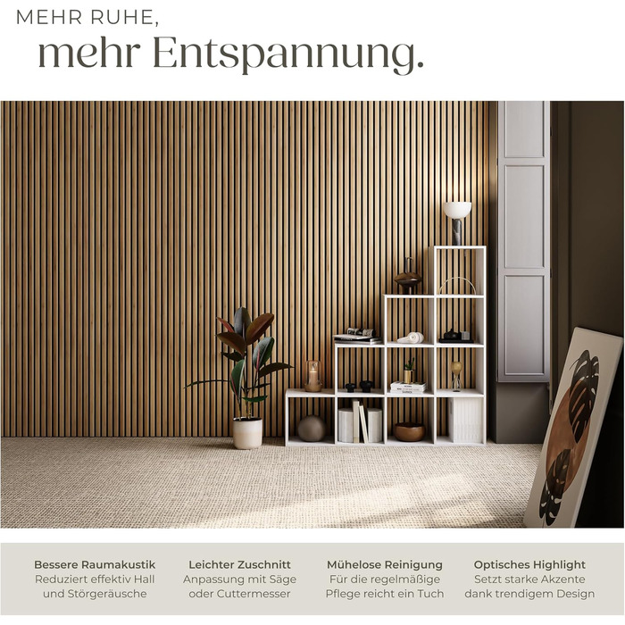 Набір 3D акустичних панелей tectake під дерево 120 x 60 x 2,1 см, шумопоглищаючі стінові панелі для вітальні та кухні, дуб (4 шт.)