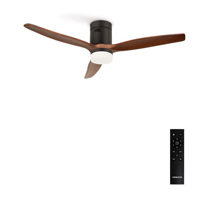 Вентилятор стельовий Windcalm M/ Deckenventilator ABS з дистанційним керуванням, 40W, Ø132cm, тихий, таймер 1-4 год, DC-двигун, літо/зима, з підсвіткою, дерев'яний дизайн