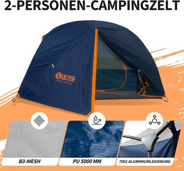 Намет кемпінговий купольний 1-2 особи Campingzelt водонепроникний, вітростійкий, для походів, кемпінгу та активного відпочинку (Синій)