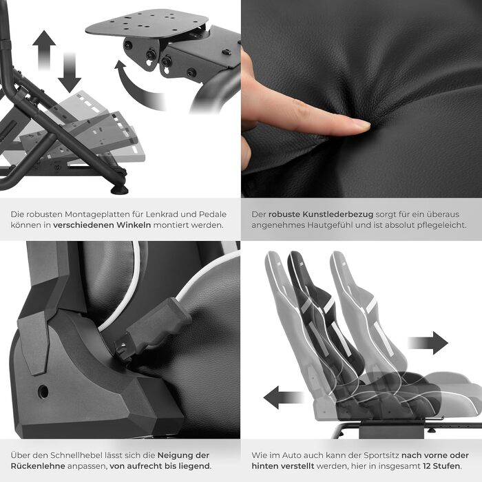 Ігровий симулятор Sim Racing Cockpit tectake® для Fanatec, Logitech, Thrustmaster, регульоване гоночне крісло GT-Style, сталевий каркас, до 120 кг, чорний
