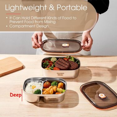 Набір ланч-боксів Kabbas Premium (2 шт.), 1.2L+1.7L, нержавіюча сталь 304, з відділеннями, не протікають, для дорослих та підлітків, легкі, ідеальні для школи, офісу, відпочинку на природі