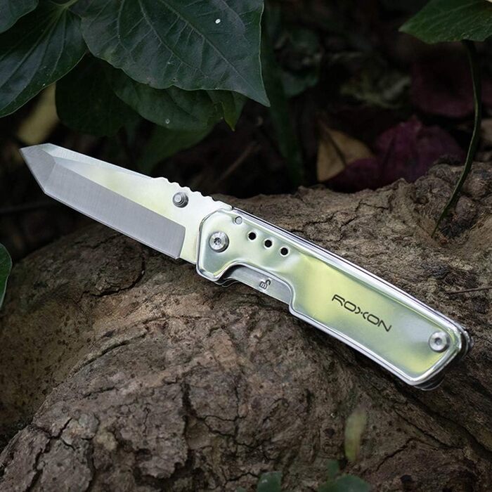 ROXON Pocket Knife and Scissors 2-in-1 EDC Multi Tool with Belt Clip, Perfect for Household Tasks, Hunting, Survival, Fishing, Hiking, Camping