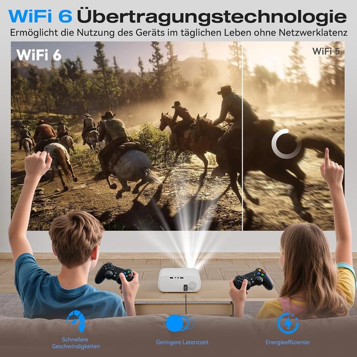 Smart Beamer з електричним фокусом та корекцією трапеції, 20000LM, 1080P Full HD, WiFi 6, Bluetooth 5.2, Mini проектор для домашнього кіно, сумісний з Netflix/YouTube/D+ (C10N)