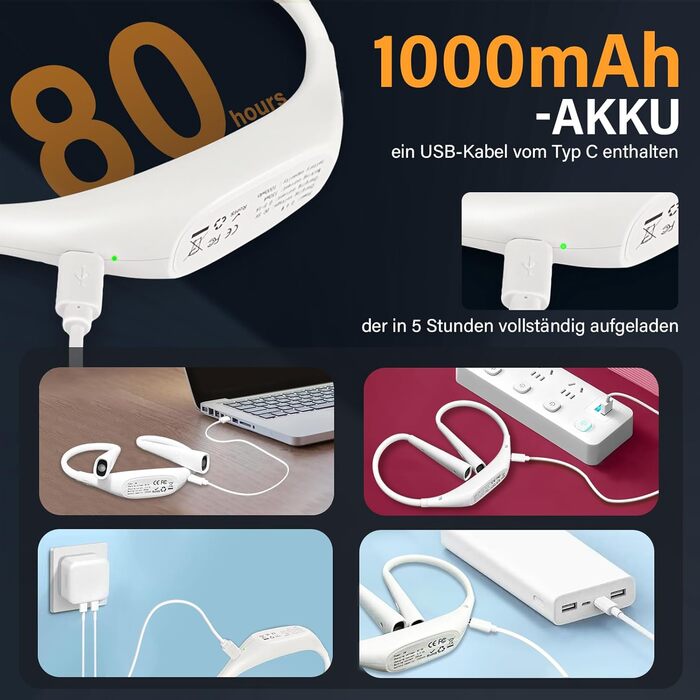 Ліхтарик для читання LED USB акумуляторний, диммер з 3 режимами, для рукоділля, ремонту, шиття, майстерні, риболовлі (білий, 1000mAh)