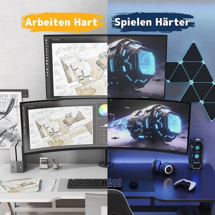 Кріплення для монітора 2 шт. один над одним, 17-49 дюймів, плоскі та вигнуті екрани, вертикальне кріплення, регулювання висоти, 20 кг на кріплення, VESA 75/100 мм, чорний