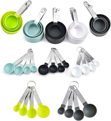 FBHappiness 4-Piece Baking Tool Set with Kitchen Measuring Spoons, Stainless Steel Handle, Measuring Cups with Scale, Measuring Spoons, Kitchen Helper (Color: 4 Green Cups) (4 Green Cups)