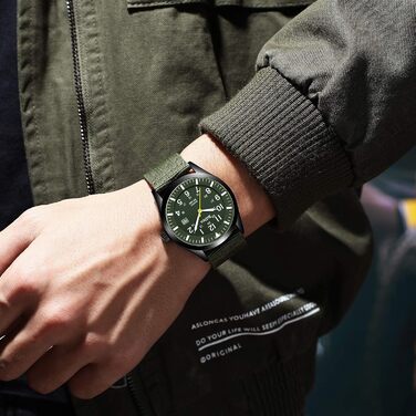 HANPOSH Годинник чоловічий військовий тактичний з датою, водонепроникний 3ATM, кварцовий, з індикатором 12/24 годин (зелений/чорний/зелений)