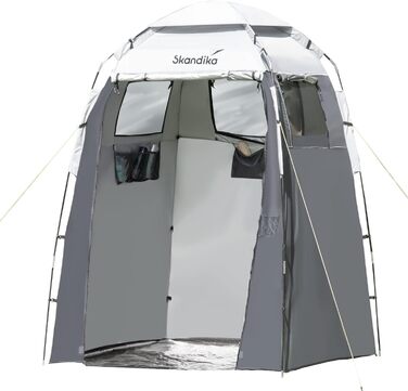 Skandika Camping Shower Tent | Privacy Changing Tent with 230cm Height, Silver-Coated, Waterproof, Separate Ground Sheet, 3 Ventilated Windows, Towel Holder, Shower Attachment | Toilet Tent