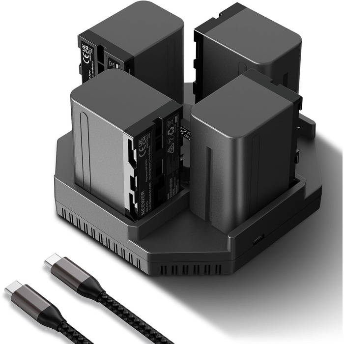 Зарядний пристрій NEEWER Micro USB для акумуляторів Sony NP-F550/F750/F960/F970, NP-FM50/FM70/FM90, QM71D, 91D, NP-F500H/F55H, 4-канальна зарядка з 4 акумуляторами