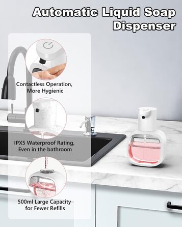 Автоматичний диспенсер для мила Dalugo USB-C з кріпленням на стіну, 500 мл, електричний сенсорний, регульований, для кухні та ванної кімнати