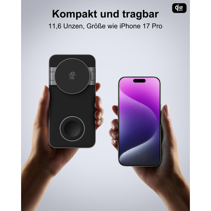 Бездротовий зарядний пристрій 25W MagSafe 3-в-1 для iPhone 17e/17/16/15/14/13/12/Air, Apple Watch та AirPods Pro - чорний