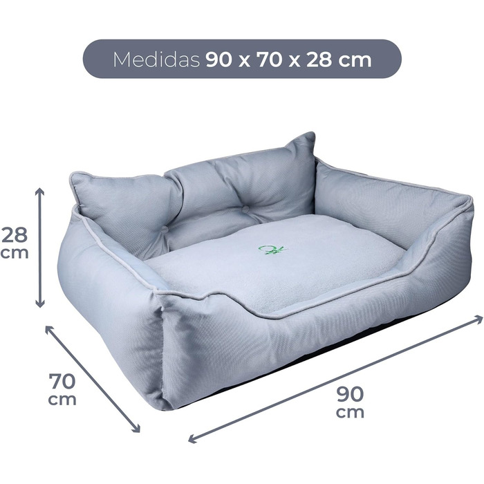 UNITED COLORS OF BENETTON. Pets - Dog bed, ergonomic bed, for medium-sized dogs, made of polyester, machine washable, size M, (grey, 90 cm)