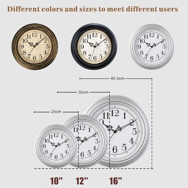Plumeet Extra Large Wall Clock Classic Quiet Wall Clock without Ticking for Living Room - Bedroom - Battery Operated (Arabic Numerals) (25cm, Silver)